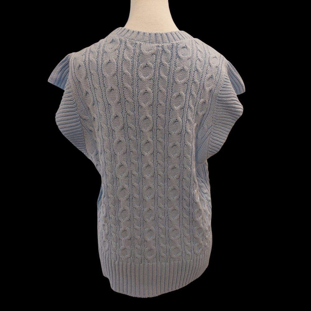 Blue Ribbed Knit Blouse - Picture 3 of 6